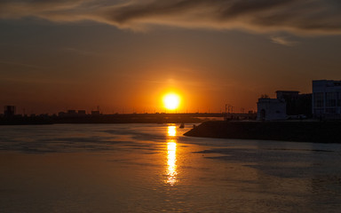 Obraz premium sunset on the Irtysh River