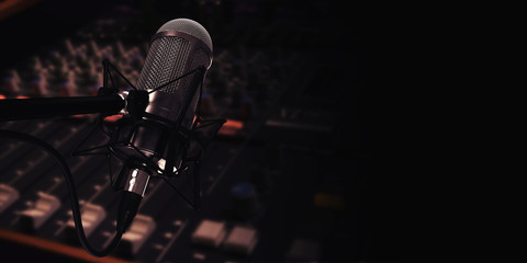 Obraz na płótnie Canvas microphone in studio at background 3d illustration