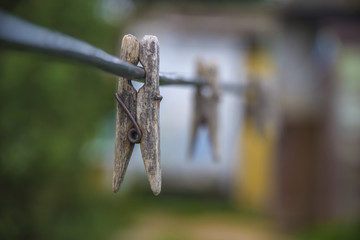 clothespins hanging on the street