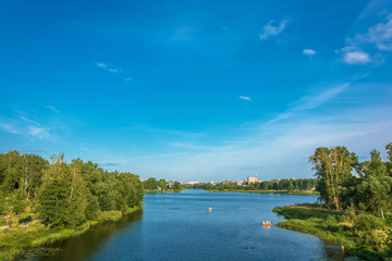 Fototapeta premium On the river Uvod in the city park Ivanova on a hot summer day.