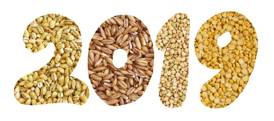 2019 Numbers with Cereals and Seeds Collection Isolated