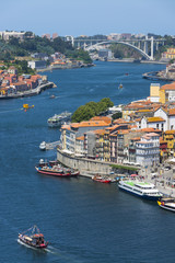 The Douro river, Ribeira district and Arrabida bridge, Porto, Portugal