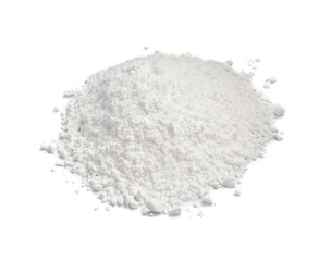 Fototapeta na wymiar White Powder of Gypsum, Clay or Diatomite Isolated on Grey Background