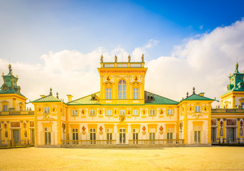 Fototapeta na wymiar facade of Wilanow palace in Warsaw, Poland, retro toned