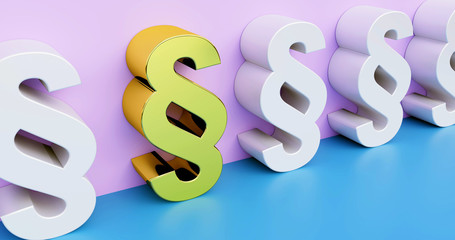 Golden paragraph letter in focus. Symbol for the best choice of a law in legal advice.