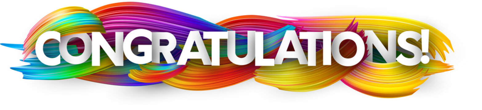 Congratulations paper banner with colorful brush strokes.