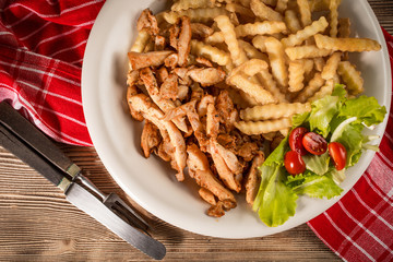 Greek gyros dis with fries and salad