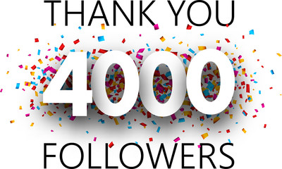 Thank you, 4000 followers. Poster with colorful confetti.