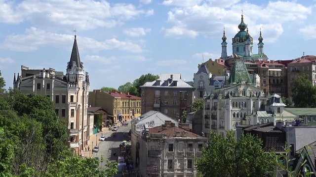 The famous ancient street of Kiev Andreevsky Descent. Camera Approach