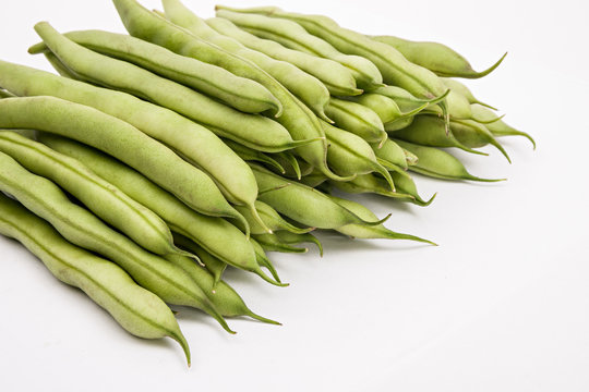 Fresh Green Beans On The Table, White Isolated Background