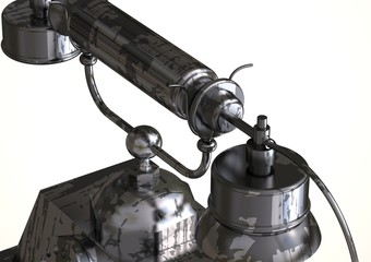 Silver and black disk phone on white