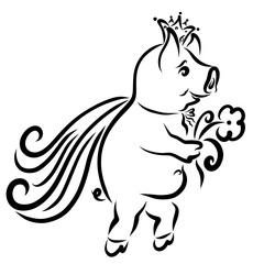 Romantic prince with a flower, a pig in love