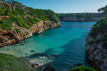 Spain Mediterranean Sea, Majorca beach of Cala Moro beautiful seaside bay, Balearic Islands.