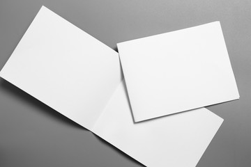 Blank portrait mock-up paper. brochure magazine isolated on gray, changeable background / white paper isolated on gray