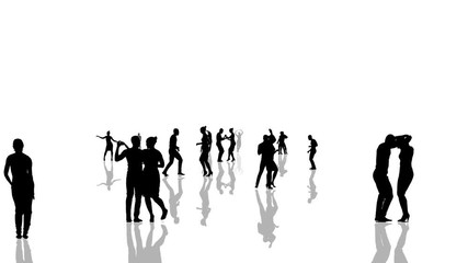 Animation Many people are dancing Salsa or latin dance silhouette couple spinning.