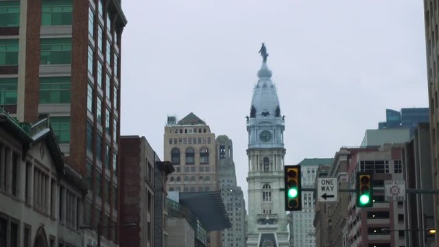 View of City Hall in Philadelphia on a stormy day