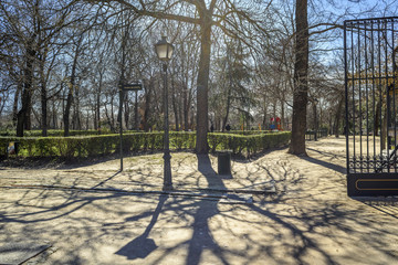 view of the interior of the public park of El Buen Retiro in Madrid, Spain