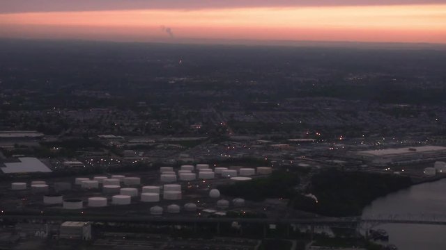 Aerial of parts of Philadelphia, as the sun rises