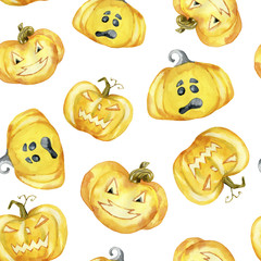Seamless pattern with halloween pumpkins on white background.
