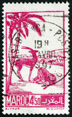 Postage stamp French Morocco 1942 Scimtar-horned Oryxes