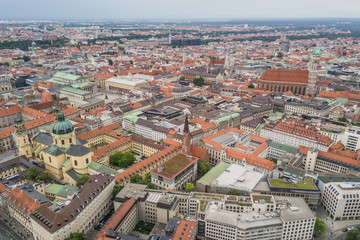 Fototapeta na wymiar Flying above city center of Munich, Germany