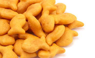 FIsh Shaped Cheese Crackers on a White Background