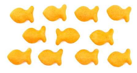 FIsh Shaped Cheese Crackers on a White Background