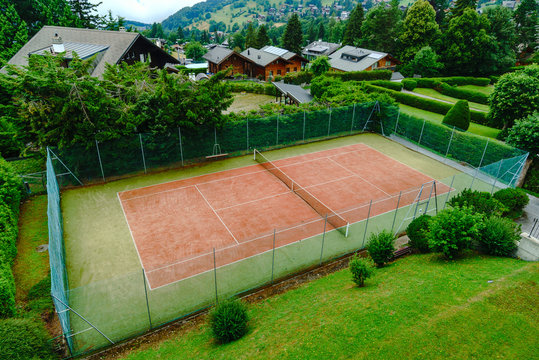 Tennis court aerial view, little village