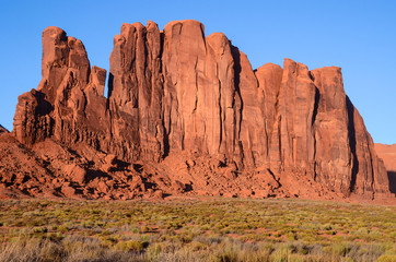 Red rock formation of sandstone pinnacles and towers in Monument Valley, Arizona