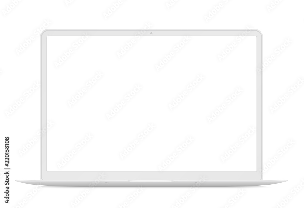 Aufkleber Modern thin laptop front view. White notebook mockup isolated vector illustration. Perfect for any ui demonstration.
