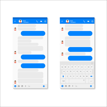 Social network Messenger concept template. Modern messenger app template with chat bubbles and keyboard. Vector Mockup dialogues composer.