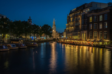 Fototapeta na wymiar The Mint tower at night, Amsterdam, the Netherlands