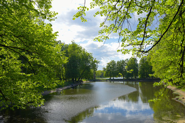 Fototapeta na wymiar Mikhalkovo Park, Upper Mikhalkov pond, Moscow, Russia