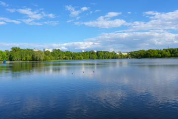 Fototapeta na wymiar Recreation area in the North of Moscow, Russia consists of Golovin ponds and mikhalkovo estate