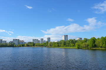 Fototapeta premium Recreation area in the North of Moscow, Russia consists of Golovin ponds and mikhalkovo estate