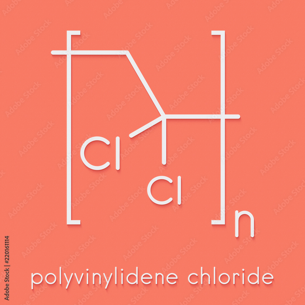 Wall mural polyvinylidene chloride (pvdc) polymer, chemical structure. skeletal formula.