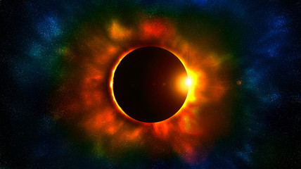 Full eclipse of the sun in deep space. Bitmap illustration