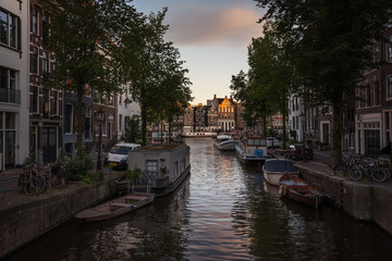 Fototapeta na wymiar Amsterdam canals at sunset, the Netherlands