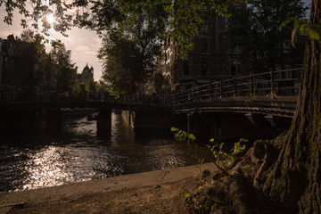 Fototapeta na wymiar Amsterdam's Canals at sunset, Herengracht, Netherlands