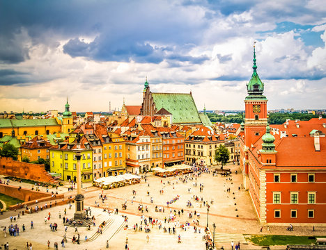 Old town square, Warsaw Poland, retro toned
