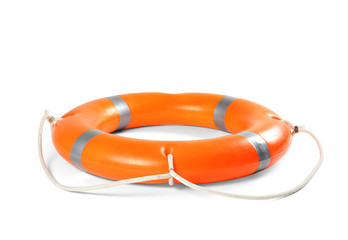 Orange life buoy on white background. Summer holidays