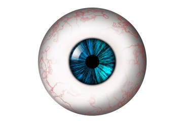 Human eyeball with red veins and turquoise iris on a white background. Bitmap illustration