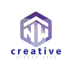 NW Initial letter hexagonal logo vector