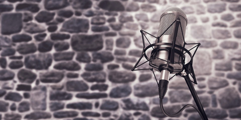 microphone in studio at background 3d illustration