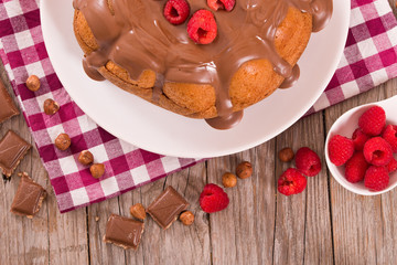 Chocolate cake with raspberries.
