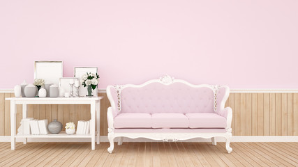 Living room decoration on pink wall for artwork - Pink sofa and decoration set in pink room artwork for apartment or home - Interior classic style - 3D Illustration