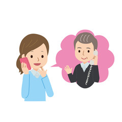 電話で話す　女性　イラスト
