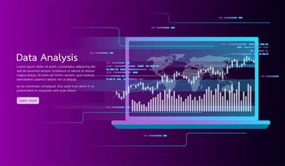 Data analysis concept banner. research, audit, planning, statistics, financial management. Vector illustration