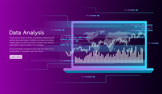 Data analysis concept banner. research, audit, planning, statistics, financial management. Vector illustration