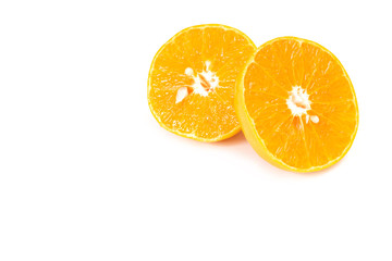 sliced orange with copy space isolated on white background - clipping path